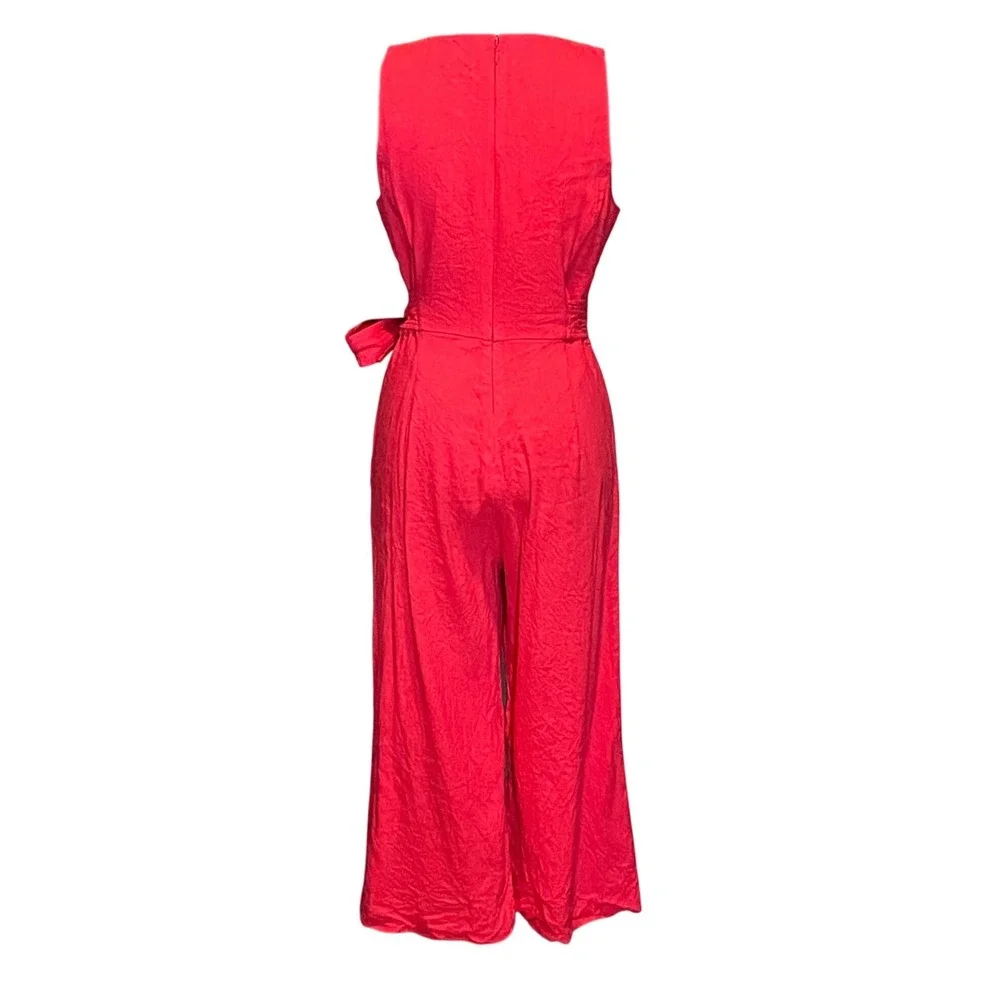 Antonio Melani Pink Linen Blend Sleeveless Wide Leg Belted Jumpsuit  4 Classic